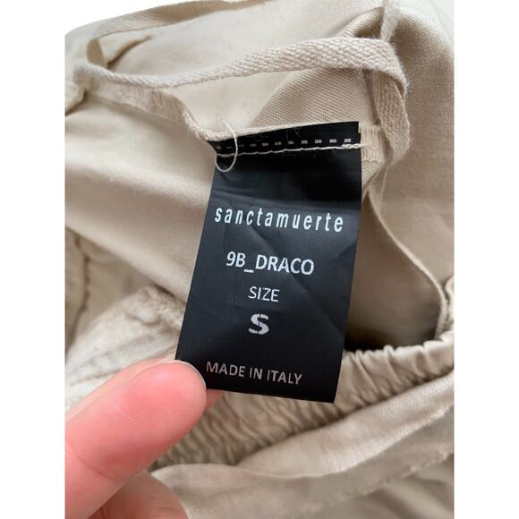 SANCTAMUERTE Khaki Cotton Tapered Tie Waist High Rise Pants Draco - Picture 6 of 6